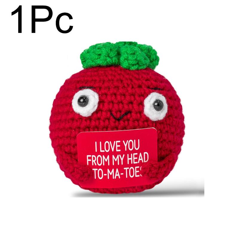 1/3Pcs Tomato Handmade Frend's Gifts Funny Doll With Card Knitted Crochet Room Decoration Positive Energy