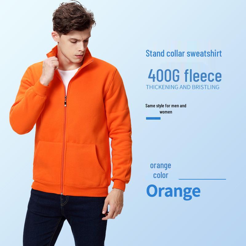 Custom Long Sleeve Cotton Zipper Sweatshirt Jacket with Turn-Down Collar and Logo for Corporate Culture