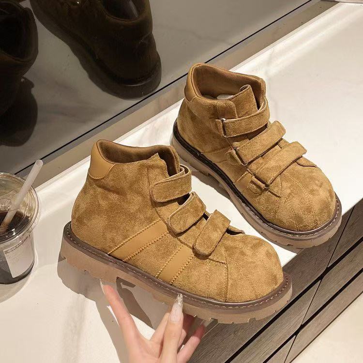 Yueyu Martin Boots Women's 2025 New Autumn Versatile Wear-resistant Super Fire Velcro Thick-soled Heightening Short Boots