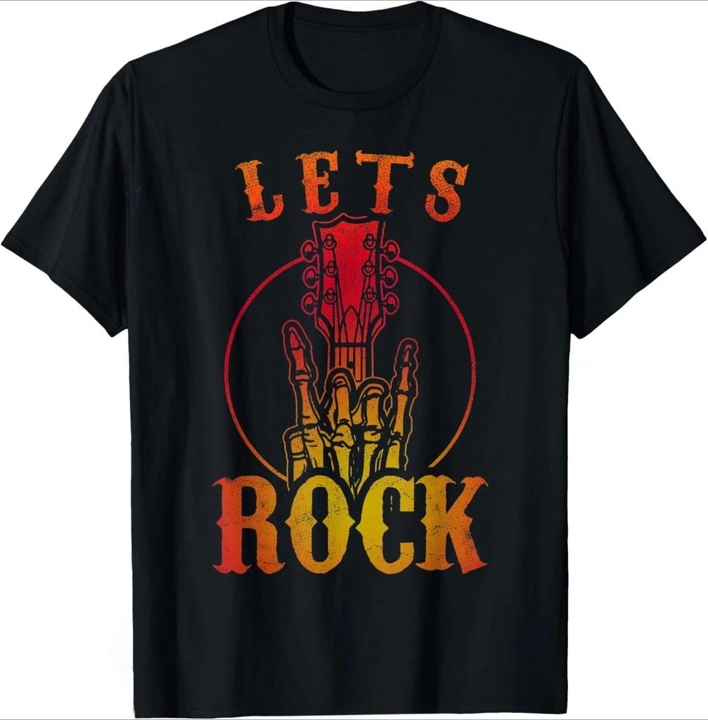 Lets Rock Electric Guitar Music Lover Band Guitarist Retro TShirt Unisex Summer Tshirt Fashion Causal T Shirt Tees