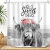 Farmhouse Highland Cow Shower Curtain Wildlife Bull Cattle Western Farm Grassland Vintage Rustic Animal Country Home Bathroom