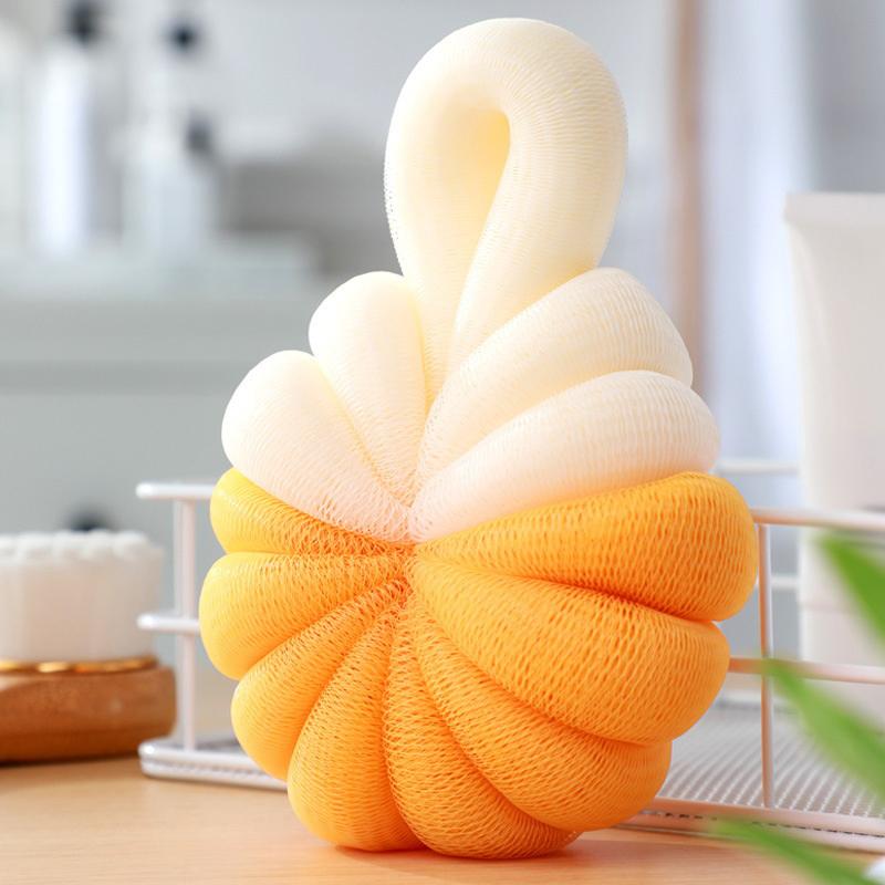 Pumpkin Shape Bath Ball Large Two Tone Minimalist Super Soft Foaming Exfoliating Sponge for Bathroom and Shower