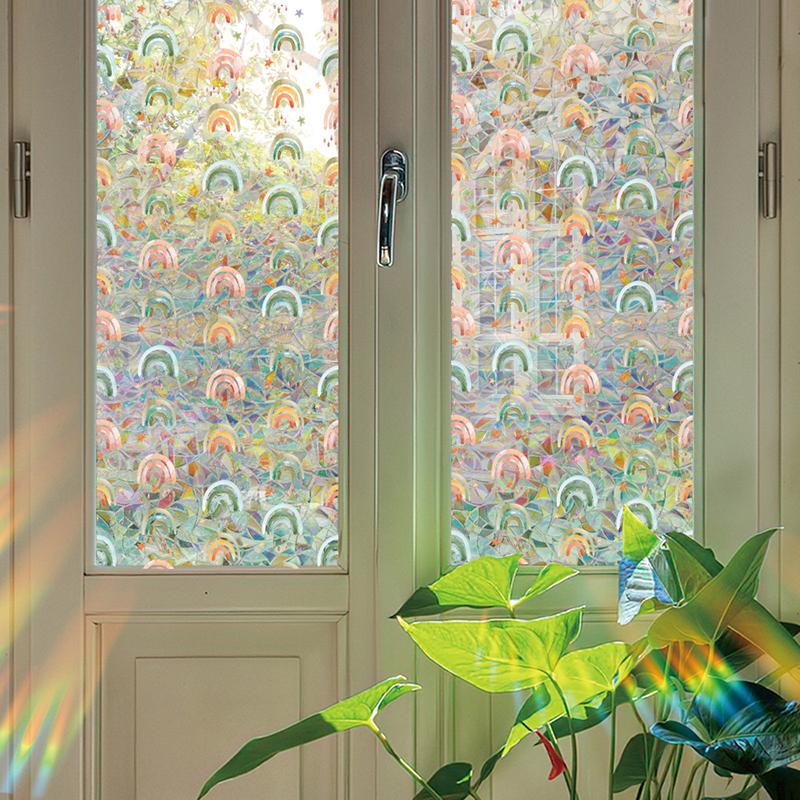 Colorful Rainbow Bird Pattern Prismatic Window Film Reusable No-Adhesive Static Cling Rainbow Sun Catcher Decal For Home Decor