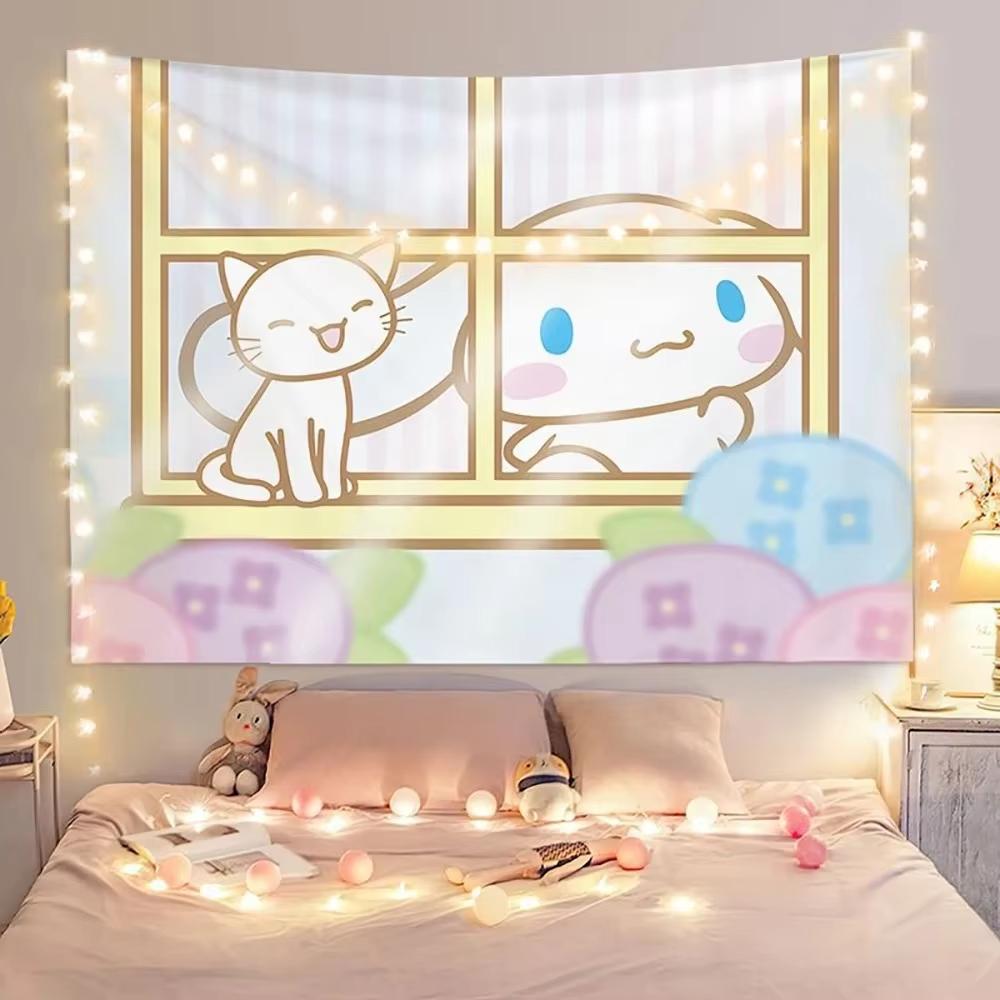 Тканое полотно Sanrio Cinnamoroll с принтом  Мечтательный настенный фон для уютной комнаты в общежитии  Домашний декор Плоская печать