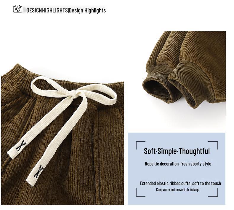 Детские теплые повседневные брюки на флисовой подкладке - Осень/Зима, корейский стиль - Толстые спортивные штаны из европейского хлопка для мальчиков и девочек