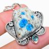 Natural K2 Blue Azurite, Blue Topaz 925 Sterling Silver Pendant 1.97" n9S48