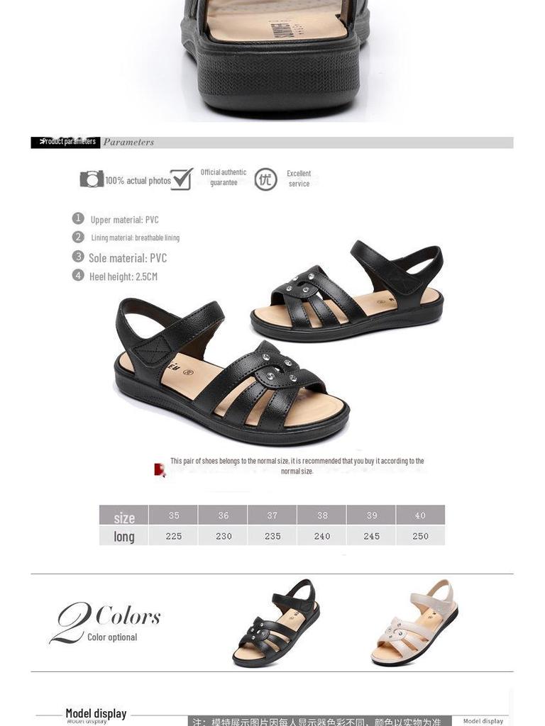 Сандалии со стразами на липучке: Модная, дышащая летняя обувь для женщин среднего возраста и пожилых бабушек.