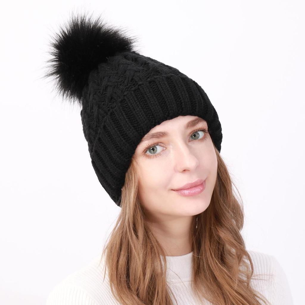 Женская плюшевая утолщенная шерстяная шапка, осенне-зимняя уличная морозостойкая теплая вязаная шапка
