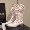 Autumn And Winter European And American Medium Tube Large Size Women'S Boots Thick Heel Pointed Embroidery Sleeve Knight Boots