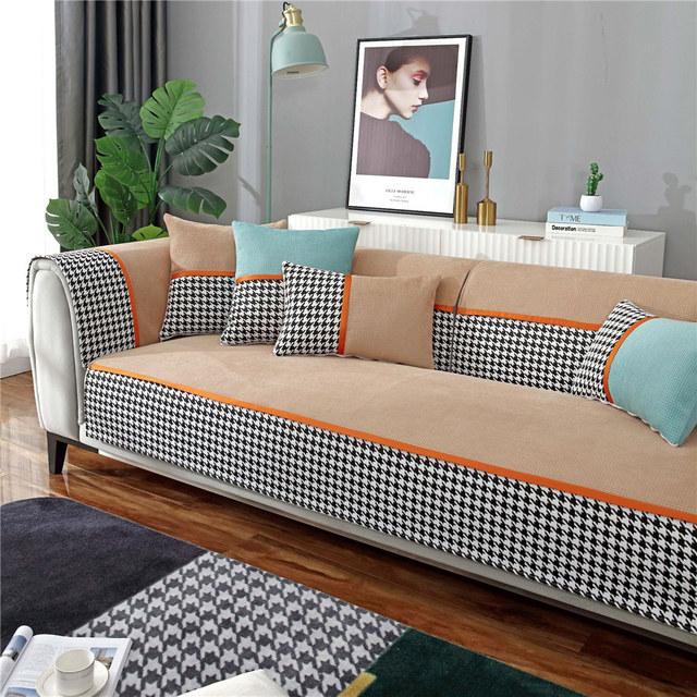 Роскошный клетчатый плотный мягкий плюшевый бархатный чехол для дивана, современный чехол для дивана с откидной спинкой, сиденье для дивана, полотенце для гостиной