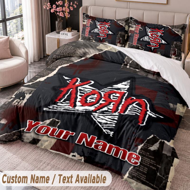 Korn Printed Bedding Set Custom Name Text 1 Duvet Cover 2 Pillowcases For Bedroom