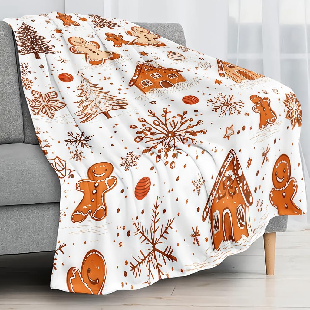 Comfortable Christmas Gingerbread for Man Pattern Blanket Soft High-Definition Digital Print All-Season Soft, Breathable 100% Polyester Perfect Gift f