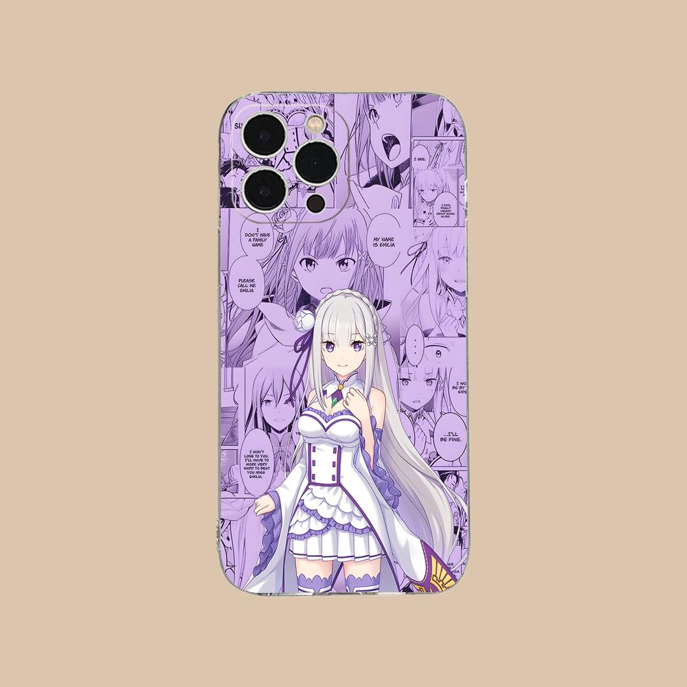 Чехол для мобильного телефона ReZero Emilia Waifu для iPhone 17 16 15 14 13 12 11 X XR XS Air Pro Max Plus Mini Прозрачный Цветной Чехол Роскошный