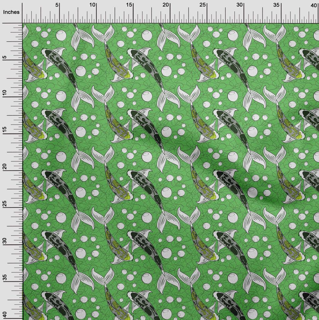 oneOone Хлопчатобумажная гибкая зеленая ткань, азиатский японский материал для шитья с рыбой кои, ткань с принтом в ярдах, 40 дюймов