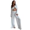 Women's 2 Piece Outfits Pajama Sets Long Sleeve Lounge Sets Pjs Sleepwear Sexy Drawstring Crop Tops and Soft Wide Leg Pants Slouchy Set for Women