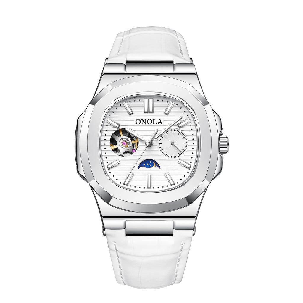 High Quality Sun Moon Star Morning Mechanical Watch Men's Hollow Leather Waterproof Watch