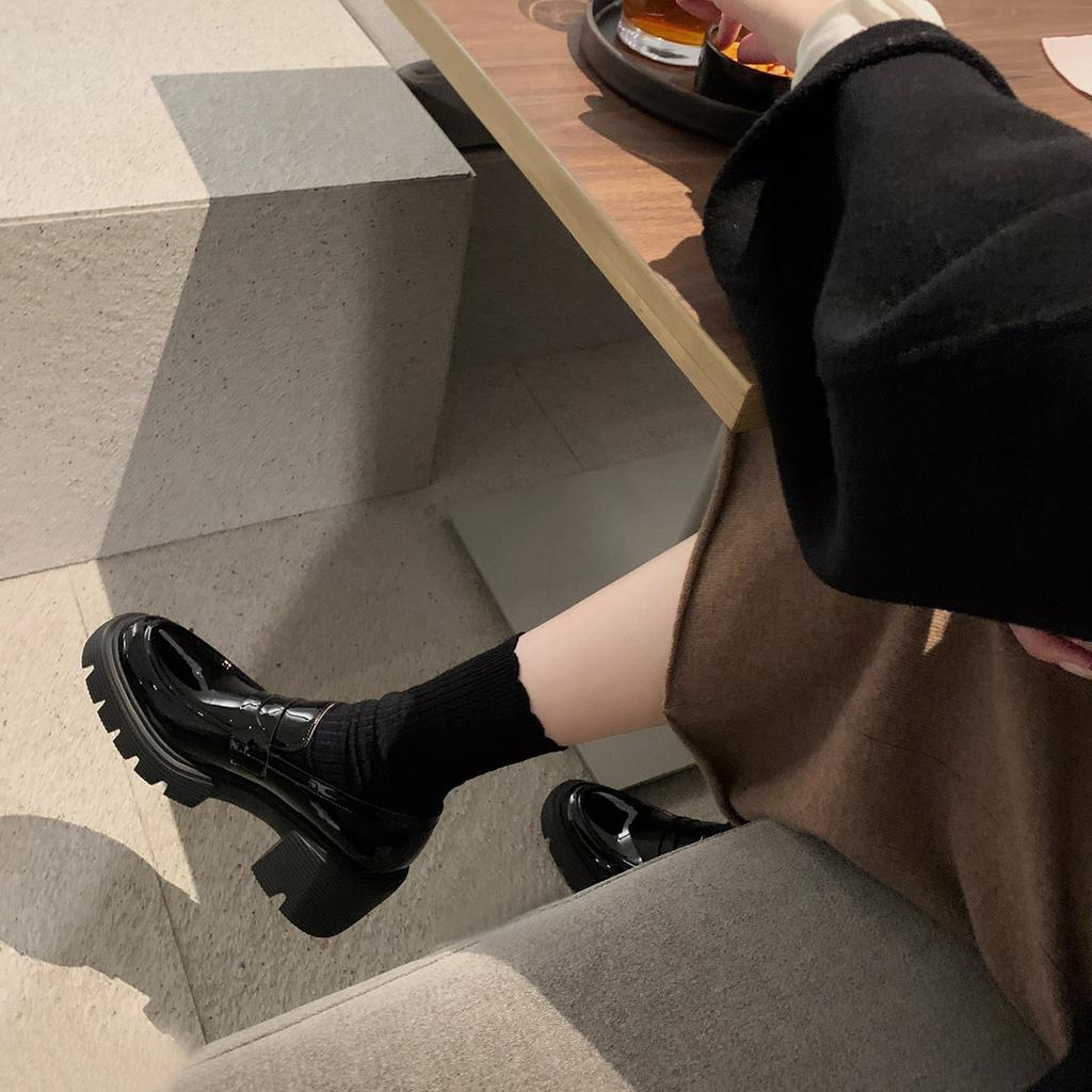 Кожаные лоферы с круглым носком, на толстой подошве, с высотой, на одной педали, женские, на толстом каблуке, в британском стиле, ретро, одинарные туфли, туфли-маффины, маленькие кожаные туфли