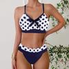 Plus Size Women Fashion Sexy Round Neck Spotted Bow Bikini Set Slim Fit Beach Swimsuits Two Piece Set