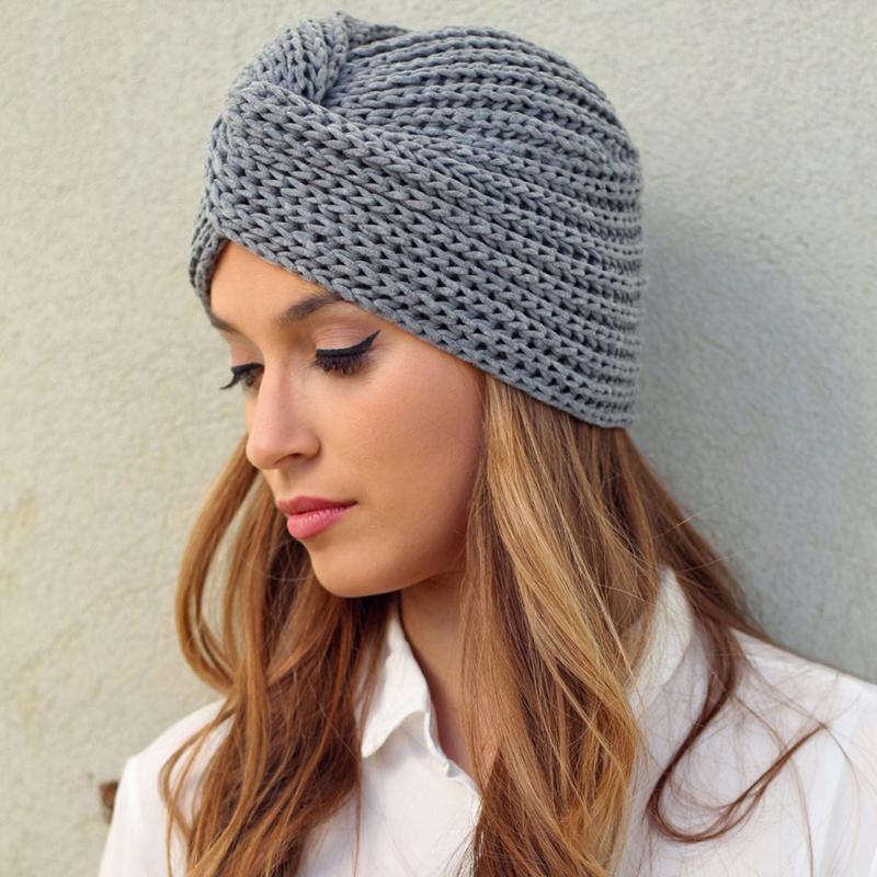 1Pc Women Headwear Cancer Chemo Beanie Hat Hair Loss Turban Solid Color Knitted Cap Head Wrap Polyester