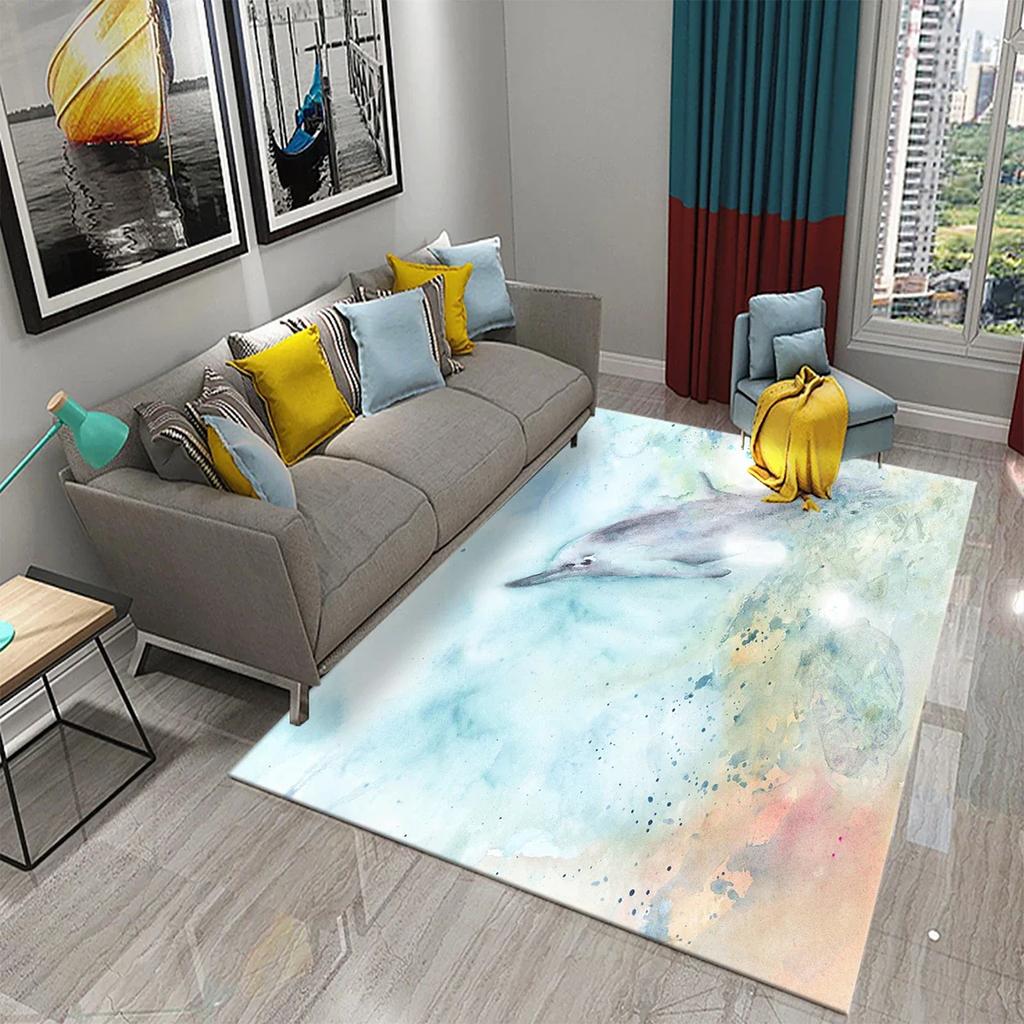 Мультяшный ковер с дельфином Милый коврик с морским животным для детской спальни Ковер Детский игровой коврик для ползания Коврик для ванной противоскользящий Домашний декор