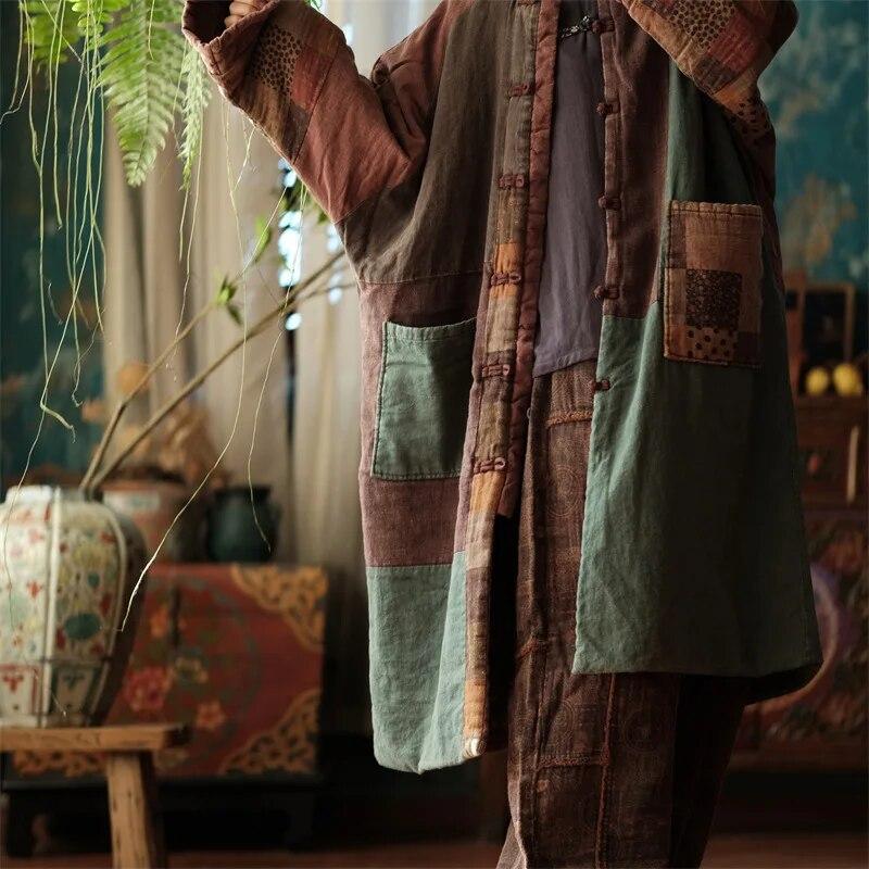 Johnature Женские зимние винтажные парки с длинными рукавами и пуговицами, хлопковые зимние пальто, женские парки в китайском стиле