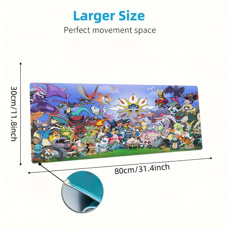 Cute Pokemon Mouse Pad, Large Gaming Desk Mat, Non-slip XXL Mousepad for Laptop & Tablet, Mini PC Playmat with Stitched Edges