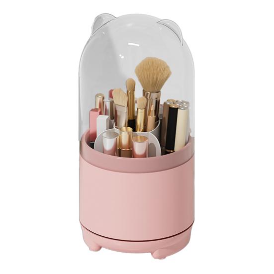 Подставка для кистей для макияжа с прозрачной крышкой, вращающийся на 360 градусов органайзер для косметики, пылезащитный органайзер для ручек для макияжа для туалетного столика, ванной комнаты, рабочего стола