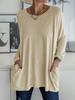 Women's Casual Spring and Summer Pocket Tunic Top O-neck Shirt Long Sleeve Shirt  Fashion Large Size Loose Solid Color T-Shirt