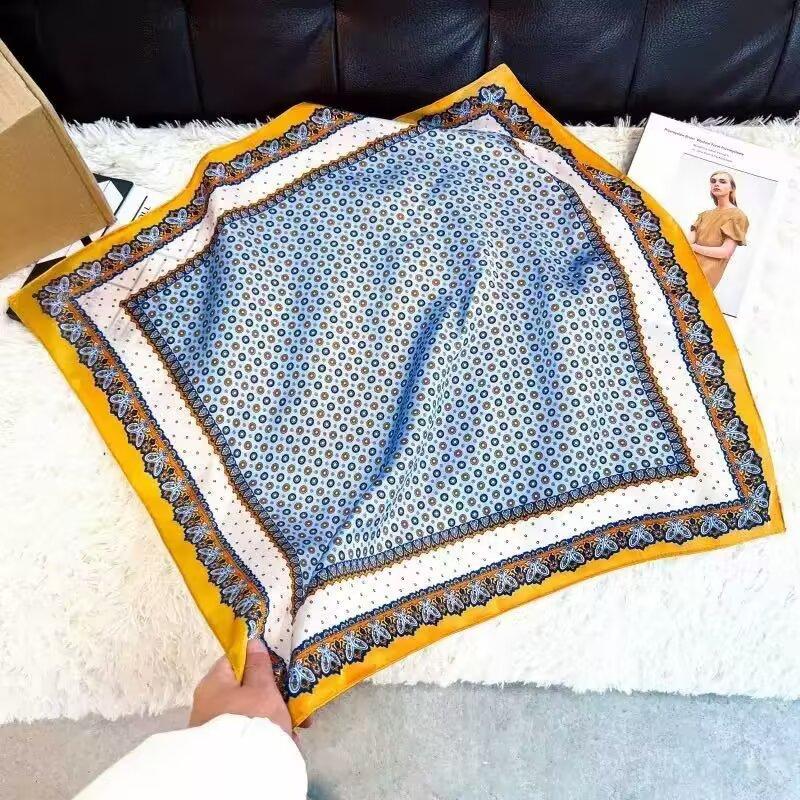 New white 71CM premium silk scarf women's neck protector scarf spring and autumn retro scarf shawl tied bag straight hair