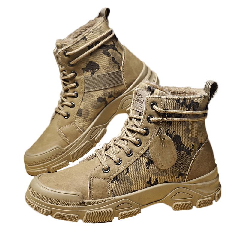 Мужские бархатные зимние ботинки камуфляжного цвета, рабочие ботинки осенне-зимние ботинки martin, обувь с высоким берцем