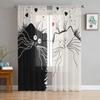 Black White Cat Curtain Window Tulle For Living Room Bedroom Kitchen Chiffon Sheer Window Treatment Decorations