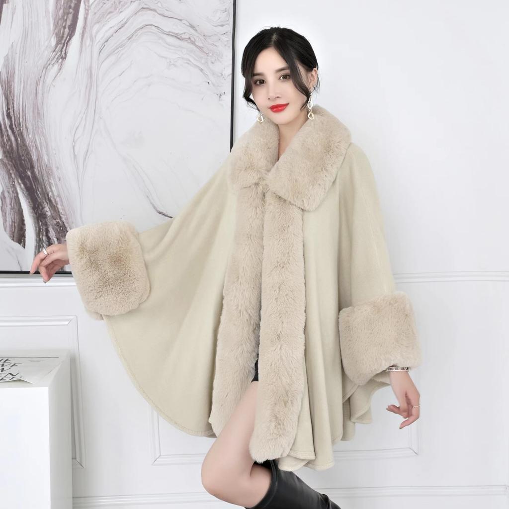 Autumn and Winter Women's Hair Collar Shawl Cape Large Size Knitted Cardigan Loose Jacket