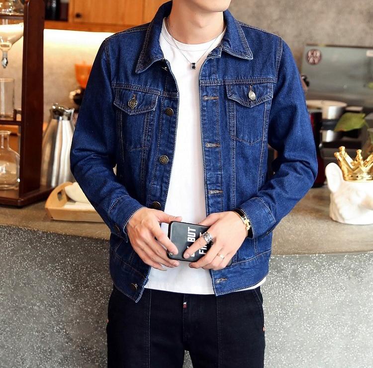 Large Size Men's Lapel Long-sleeved Denim Jacket
