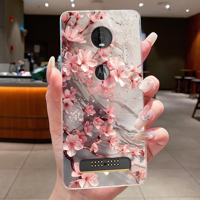 Case For Motorola Moto Z4 Play Coque Flower Butterfly Protective Casing Moto Z4 Play Transparent Soft Silicone TPU Phone Cover