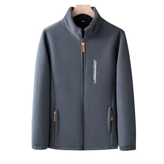 Мужское пальто с воротником-стойкой, длинным рукавом, флисовой подкладкой, кардиган, куртка, однотонная молния