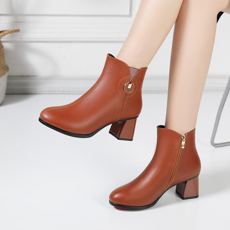 Мода Мода Осень Зима Новые толстые каблуки бархатные женские мягкие кожаные ботильоны удобные нескользящие челси современные короткие ботинки