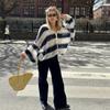Women's Autumn and Winter Loose Striped Casual Cardigan Sweater