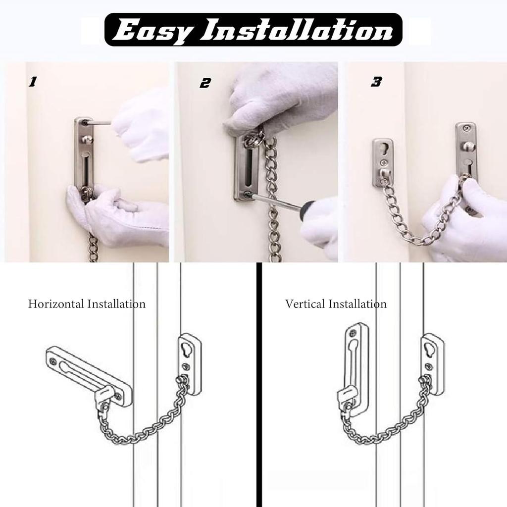 Security Door Chain Lock Sturdy Door Lock Latch for Inside Door Stainless Steel Hotel Door Lock with Spring Button Door Locks for Kids Safety