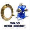 30.48 Cm Brown Finish Metal Porthole Glass Nautical Maritime Wall Decor Window 20.32 Cm Diving Helmet Mini For Ship Decoration