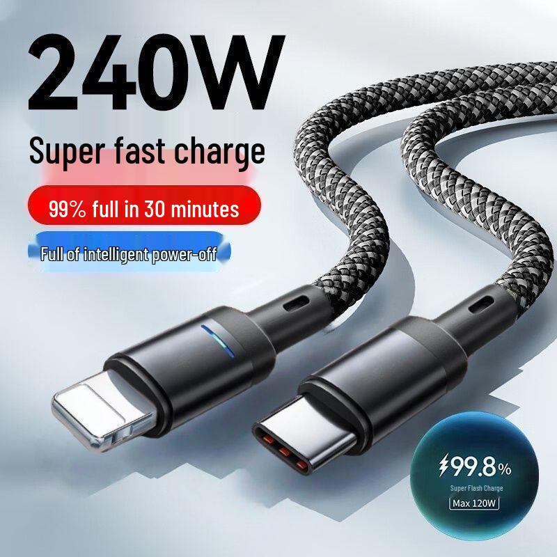 Светодиодный кабель для передачи данных с быстрой зарядкой USB-C для Huawei, OPPO, Xiaomi, Android, Apple и автомобильных зарядных устройств