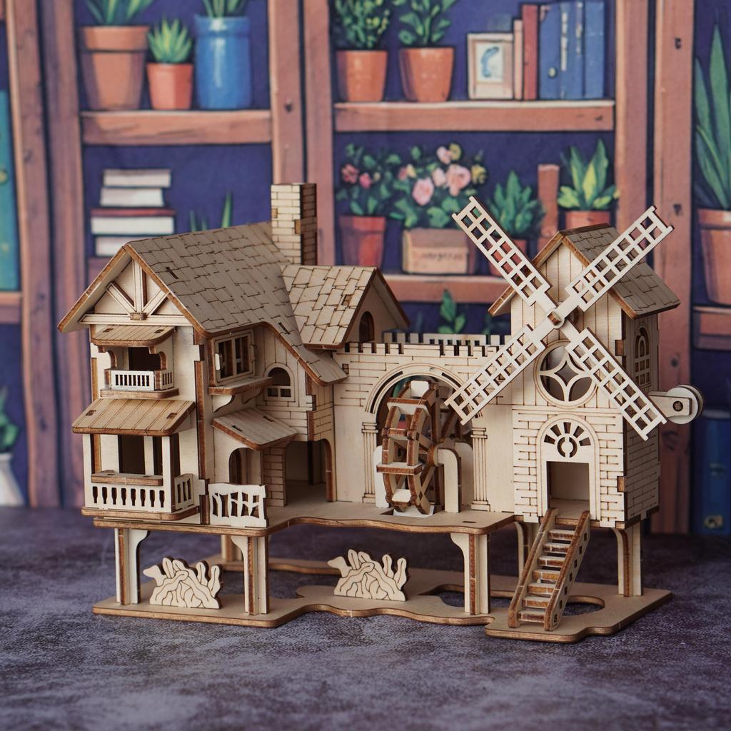 3D деревянный пазл модель мельницы, деревянный DIY строительный модель пазл блок игрушка, подходит для подарка, украшения для семьи