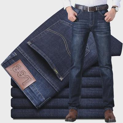 Мужские толстые эластичные прямые джинсы Lee на осень/зиму — повседневный облегающий крой для среднего возраста в деловом стиле