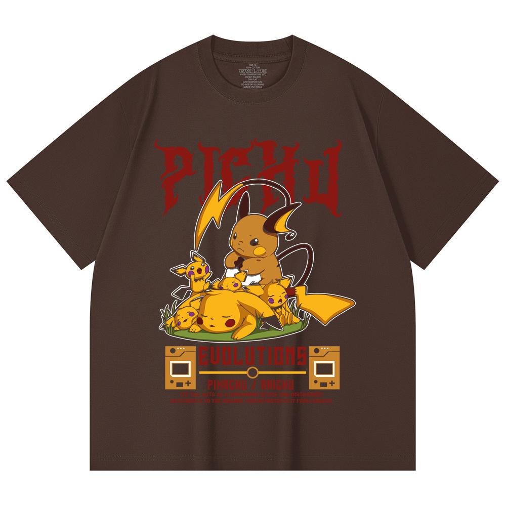 230 Gsm 100% Cotton Pokemon V18 Pikachu Evolutions Print Unisex Heavy Cotton T Shirt