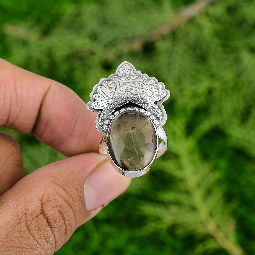 Сделка ко Дню матери Натуральный Дымчатый Кварц Заявление Кольцо Ювелирное изделие 925 Стерлинговое Серебро