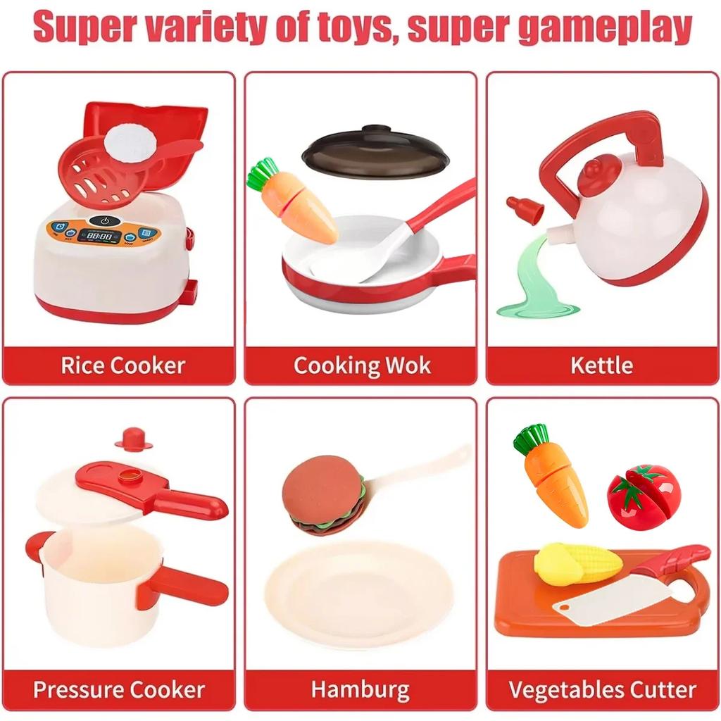 Cooking Toys for Kids Girls Gifts Children Pretend Play Simulation Kitchen Toys Set Cookware Fruits Cutting Kitchen Accessories