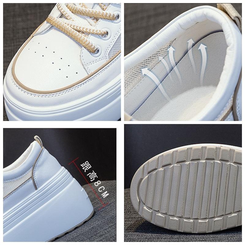 Fujin 8 см из полой воздушной сетки из коровьей кожи на танкетке, дышащие римские лаконичные вулканизированные летние женские массивные кроссовки