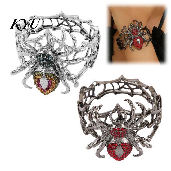 Shiny Rhinestone Spider Cuff Vintage Bracelet, Gothic Punk Adjustable Stretch Bangle Personalized Daily Accessory for Men Women, Mysterious Halloween