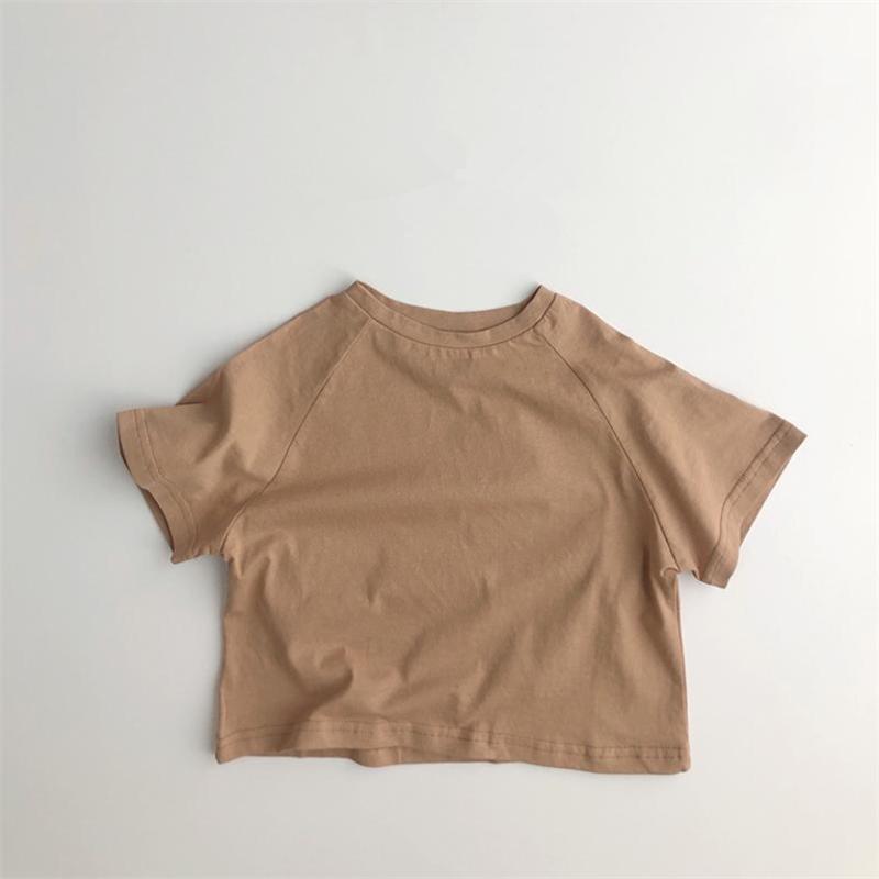 Летняя детская футболка, модные однотонные футболки для девочек, хлопковые топы с короткими рукавами для мальчиков, корейская повседневная детская одежда