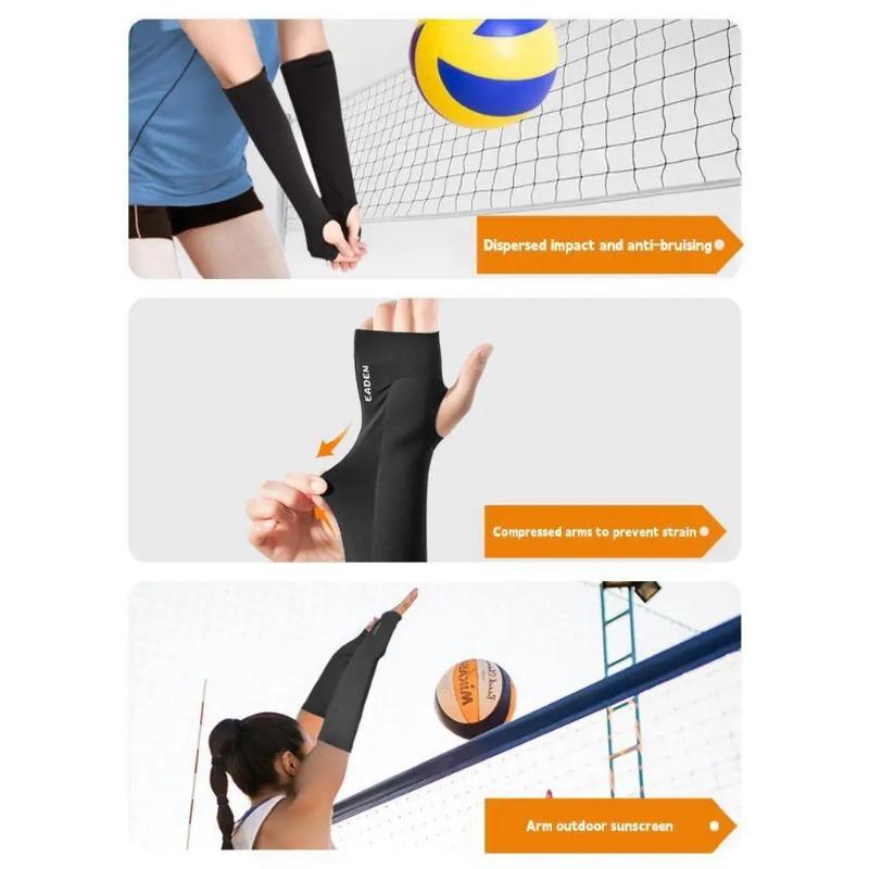 2PCS Volleyball Arm Cormpression Sleeves Passing Hitting Forearm Sleeves with Protection Pads and Thumb Hole Padded Wrist Guard