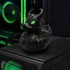 Durable Resin Sculpture Gothic Devil Skull Duck Ornament, Matte Black Figurine, Stylish Gifts for Goth Lovers Horror Green Eyes Decor Ornament